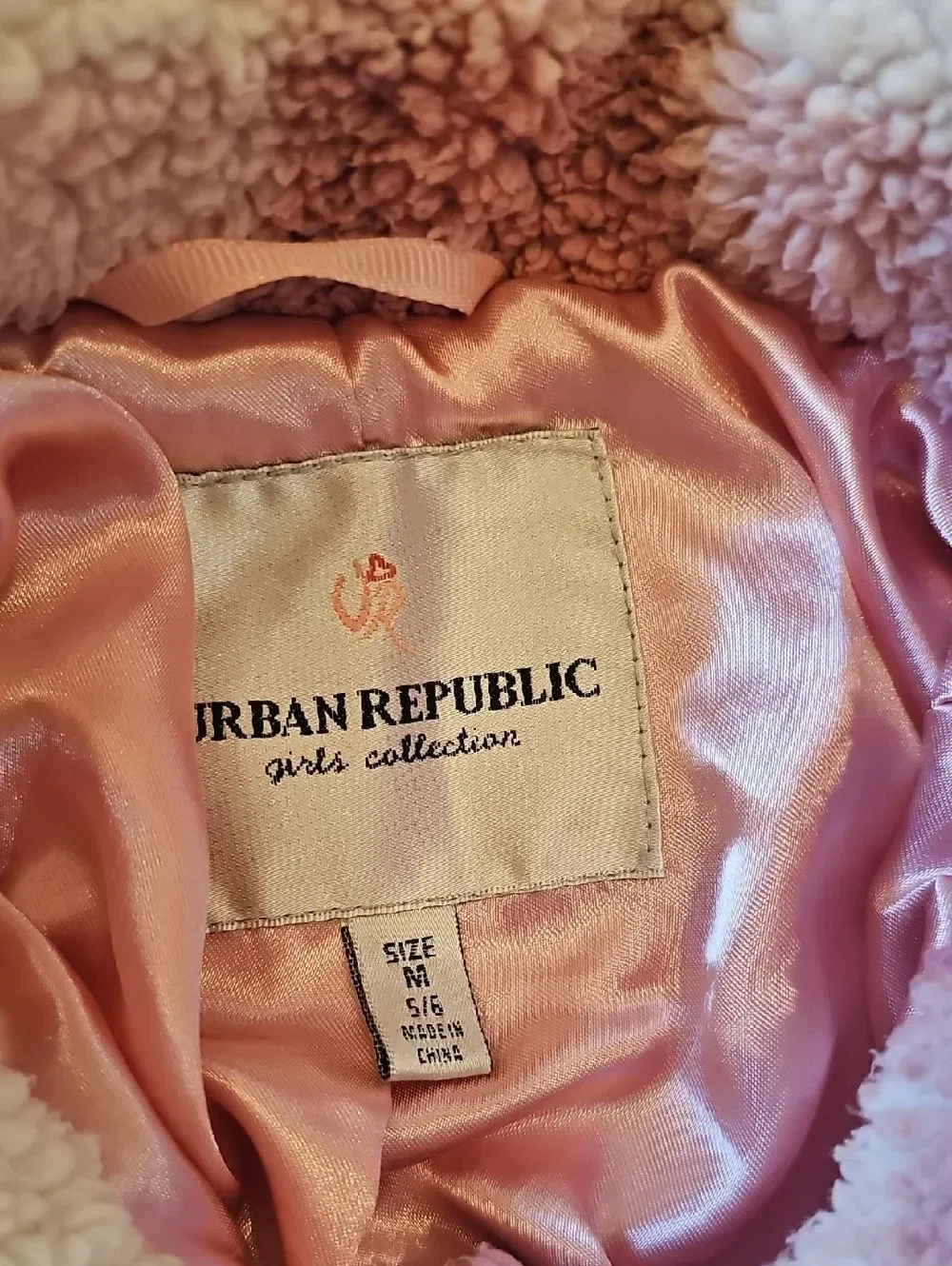 Urban Republic Pink & White Plush Check Puffer Jacket Size 5/6